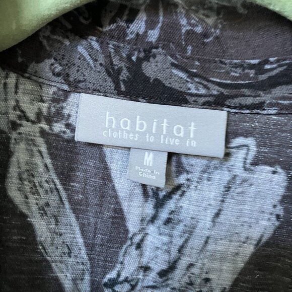 Habitat Button Up Shirt Womens M Blue Gray Floral Blouse Linen Blend - Picture 2 of 7